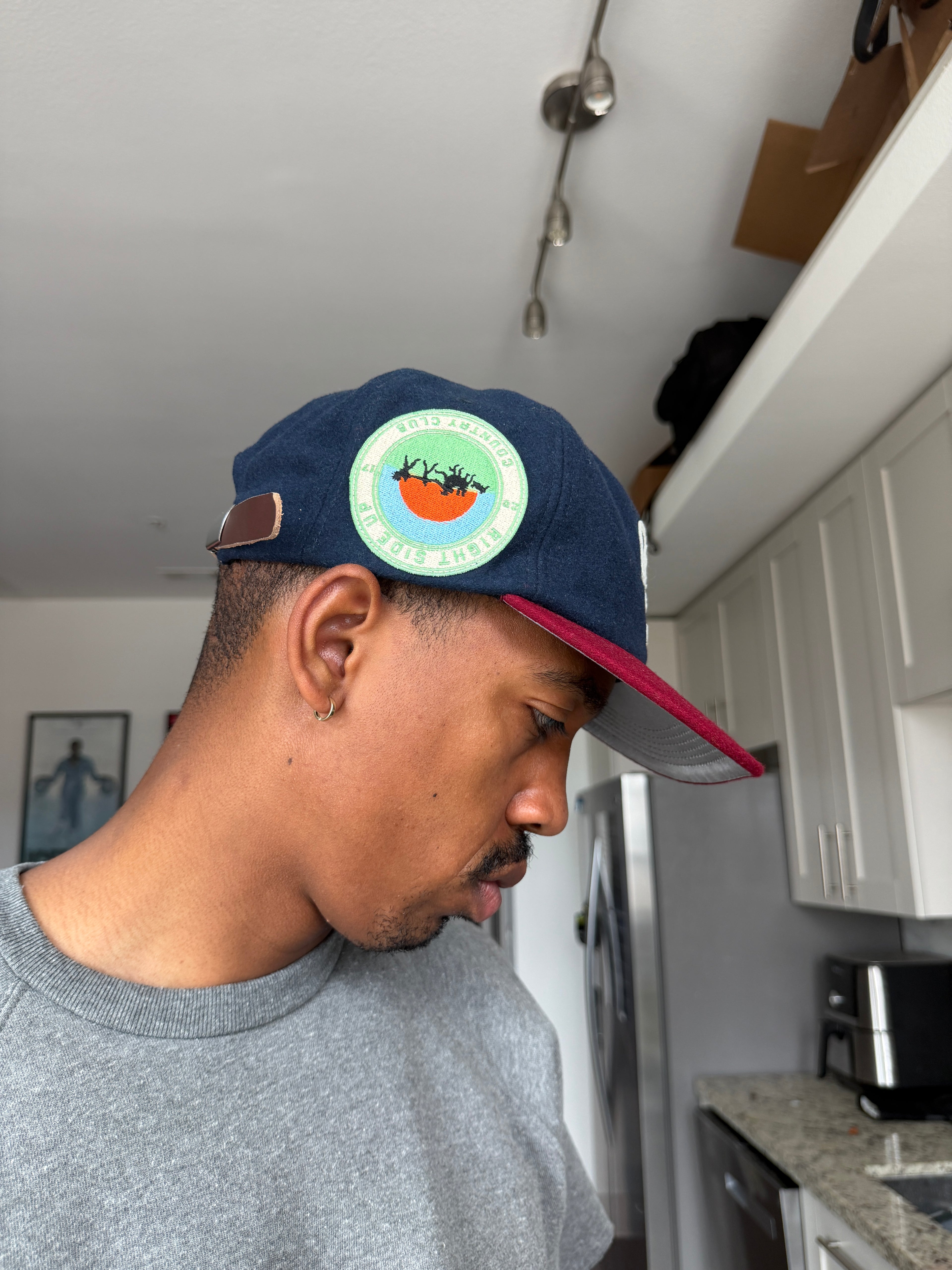 Two-tone Navy and Maroon hat